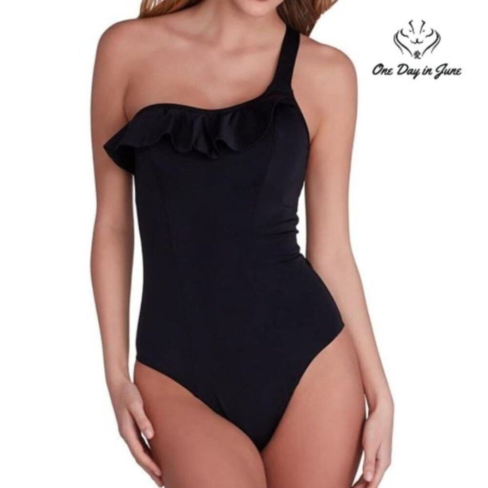Freya Remix Frill One Shoulder Ruffle Underwire One Piece Swimsuit Size 38D